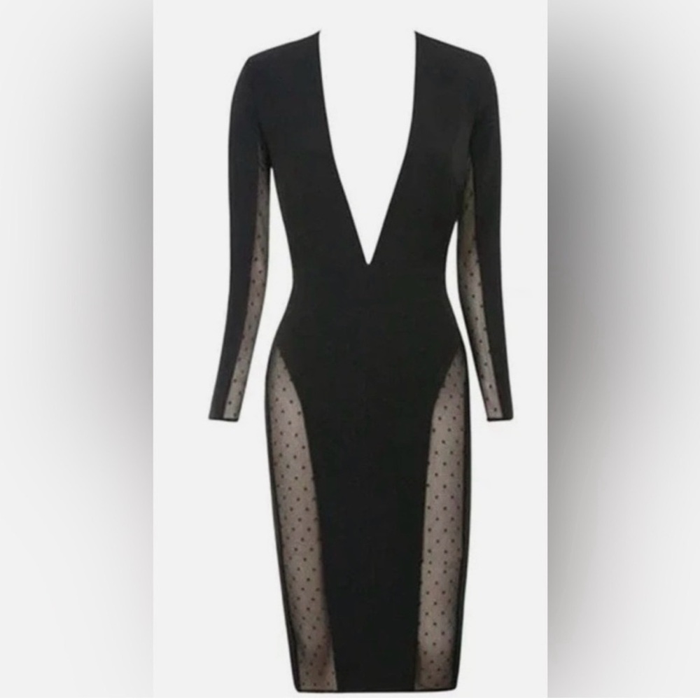 🆕 House of CB | Plunging V-neckline Dress w/Sheer Accents